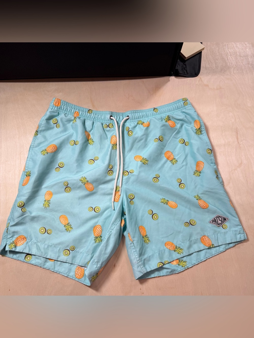 Men’s PacSun Retro Swim Trunks Green W/Yellow Pineapples Size Medium